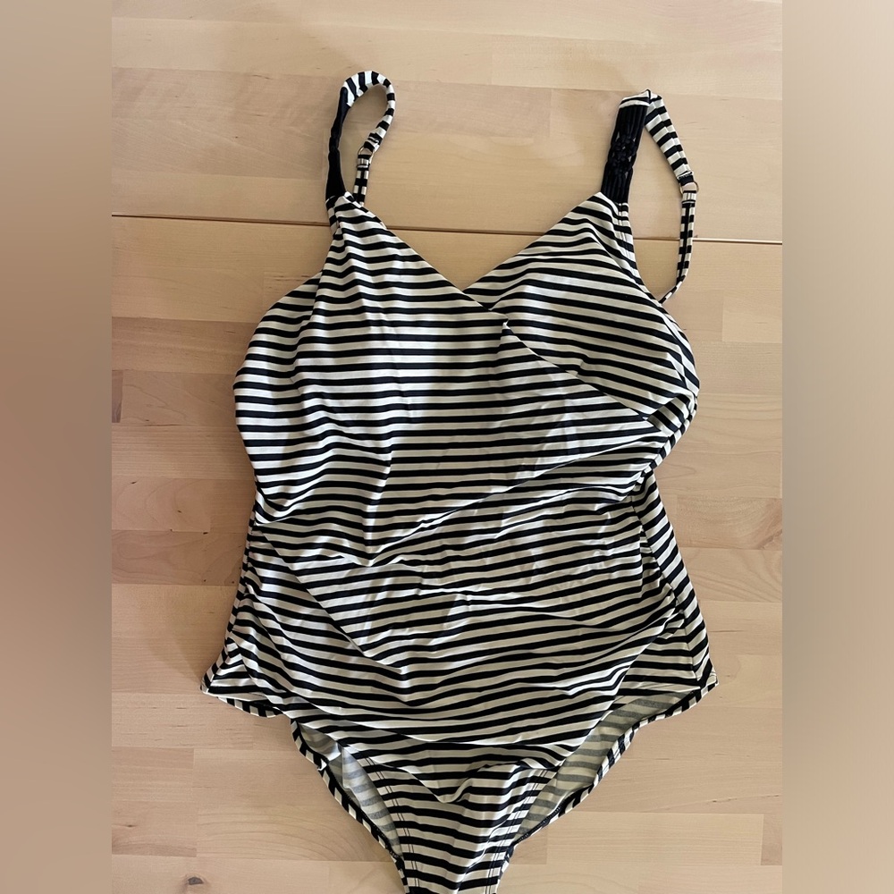 Merona - Womens Macramé Stripe Swimsuit - Black/White - One Piece